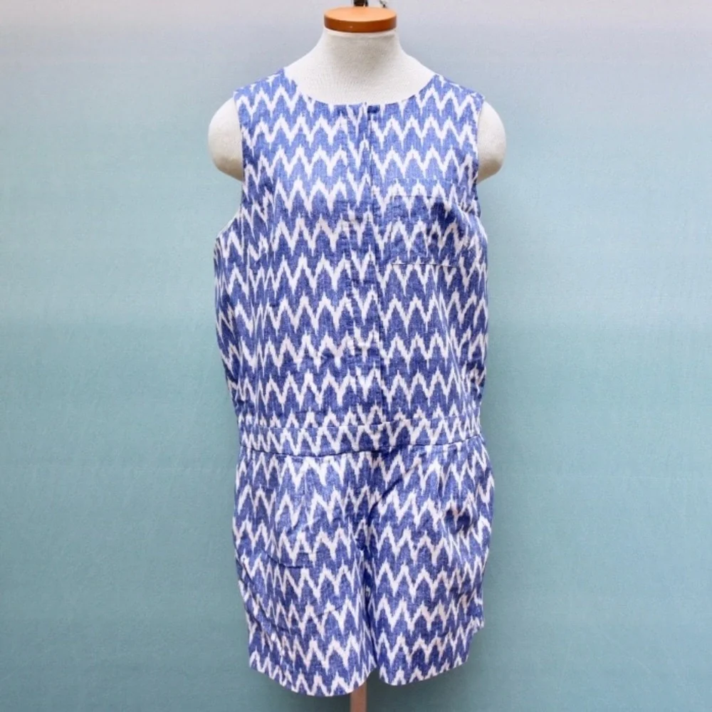 J. Crew Blue & White‎ Ikat Romper Size 2